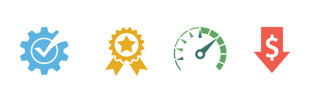 Quality speed efficiency and cost management process icon symbolizing operational optimization, productivity balance, and business performance improvement system
