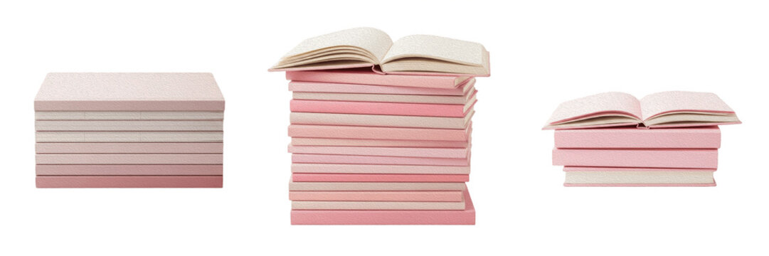 Set of Pink Books PNG, Stacks of Pastel Notebooks and Journals Isolated on White Background, Perfect for Education, Reading, Back to School, Stationery, Literature, and Creative Writing Design Project