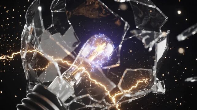Ampoule en verre explosant au ralenti &eacute;nergie _  Glass light bulb exploding slow motion energy sparks