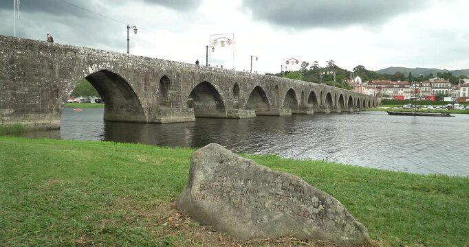 the famous Ponte de Lima (also known as Ponte Romana e Medieval) in the city of the same name in Portugal. It crosses the Lima River and is considered one of the most important landmarks of the Minho 