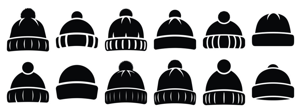 winter hat icon set silhouette Vector illustration. Christmas vector icons and white background.