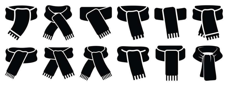 winter scarf icon set silhouette Vector illustration. Christmas vector icons and white background.