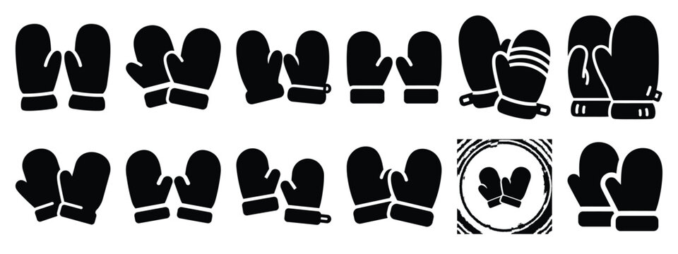winter mittens icon set silhouette Vector illustration. Christmas vector icons and white background.