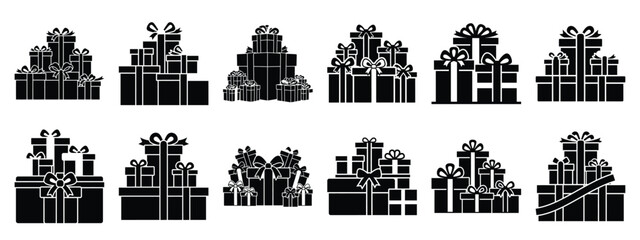 christmas gift bundle icon set silhouette Vector illustration. Christmas vector icons and white background. © SreeRaton