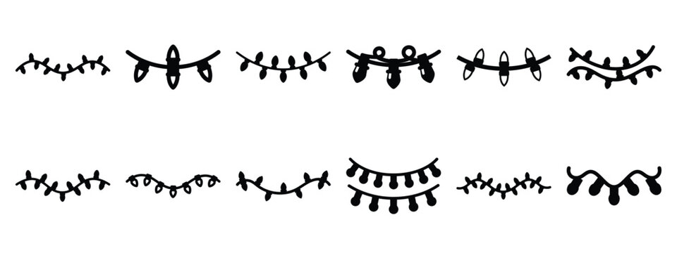christmas light string icon set silhouette Vector illustration. Christmas vector icons and white background.