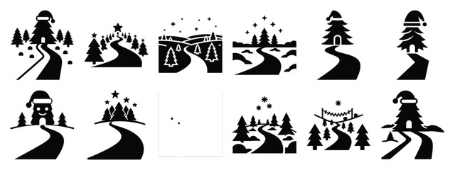 Obraz premium christmas path icon set silhouette Vector illustration. Christmas vector icons and white background.