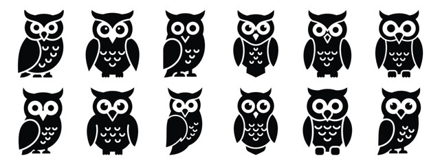 Obraz premium christmas owl icon set silhouette Vector illustration. Christmas vector icons and white background.