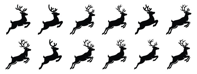 christmas reindeer jump icon set silhouette Vector illustration. Christmas vector icons and white background. © SreeRaton