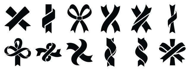 Fototapeta premium christmas ribbon twist icon set silhouette Vector illustration. Christmas vector icons and white background.
