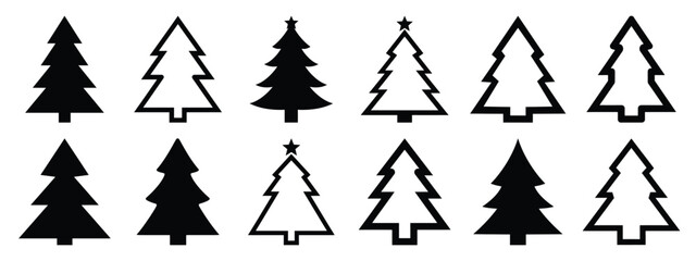 Fototapeta premium christmas tree frame icon set silhouette Vector illustration. Christmas vector icons and white background.