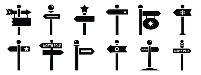 Fototapeta premium north pole sign icon set silhouette Vector illustration. Christmas vector icons and white background.