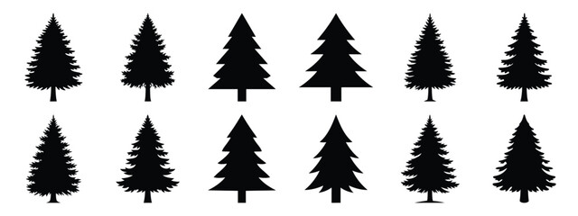 Fototapeta premium pine tree icon set silhouette Vector illustration. Christmas vector icons and white background.