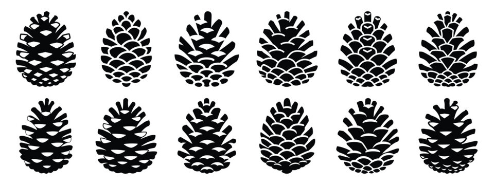 pine cone icon set silhouette Vector illustration. Christmas vector icons and white background.