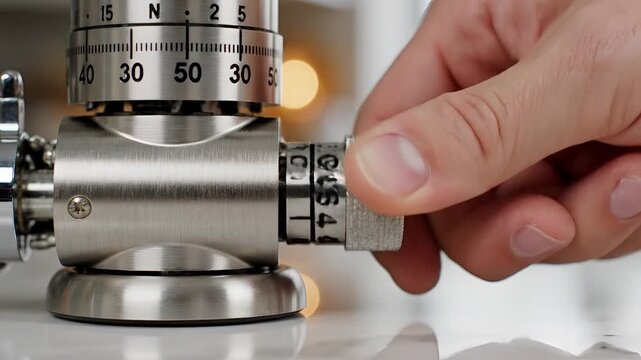 Closeup of a hand adjusting a medical device dial.