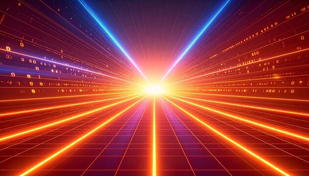 Streaming data, binary data moving on a digital tunnel, artificial intelligence concept 