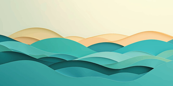 Abstract blue sea waves vector background design with flowing curves clouds and light texture.