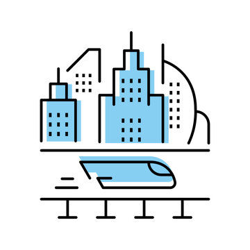 Hyperloop train icon. Transport and high speed rail line symbol. Color.