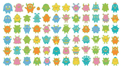 Obraz premium Colorful Monster Stickers On White Background.