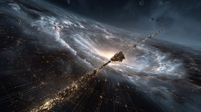 Autonomous interstellar probe networks navigating deep space, predicting collision hazards, and deploying adaptive AI-driven trajectory optimization to ensure safe exploration of distant star systems