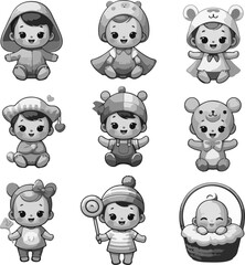 Obraz premium Extremely Detailed Vector Icon Set of Adorable Baby Face and Happy Smiling Child Characters for Funny Nursery Branding and High-Quality Logo Simbol Assets 