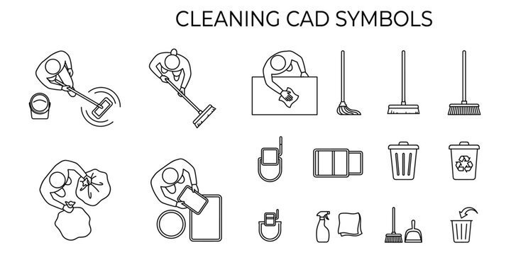 Dining people top view architectural CAD symbols vector illustration. Restaurant meal seating layout with food tables, tableware and overhead banquet floor plan drawings