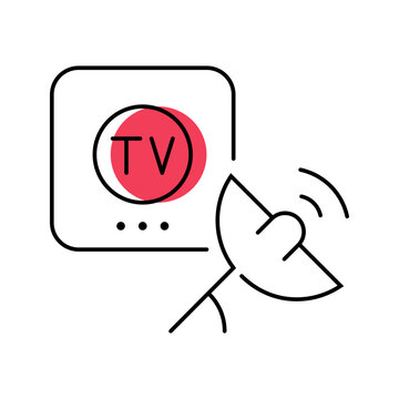 Satellite tv icon. Industry and television broadcast line symbol. Color.