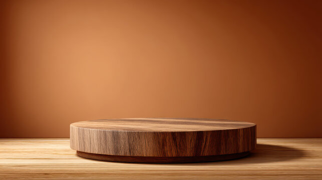 Beautiful Natural Grain Wood Podium Warm Background