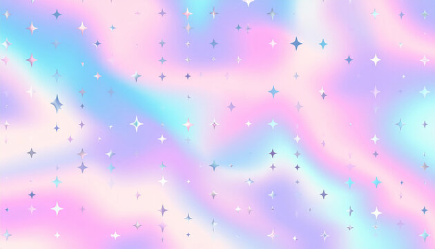 Retro Y2K digital background featuring holographic gradients and a pattern of small stars for graphics.