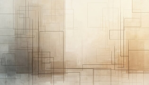 Abstract geometric lines overlay textured neutral gradient background, clean minimalist design. Overlapping rectangles form a grid pattern. Modern, pro backdrop for tech, architecture, or art.