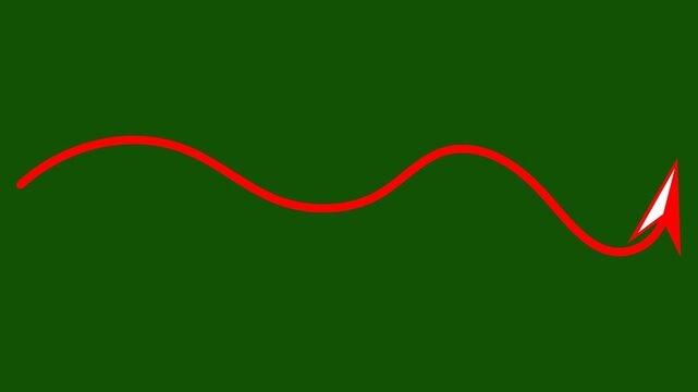 Red wavy line and arrow on green background abstract curve