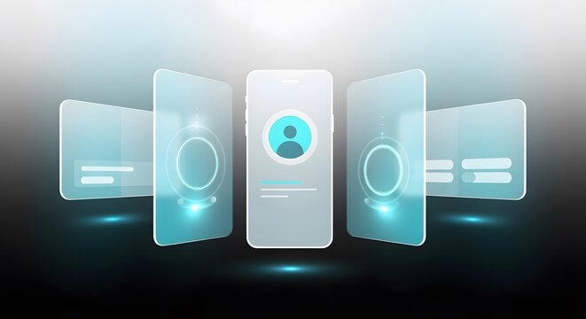 Mobile app interface mockups with user profile and navigation elements