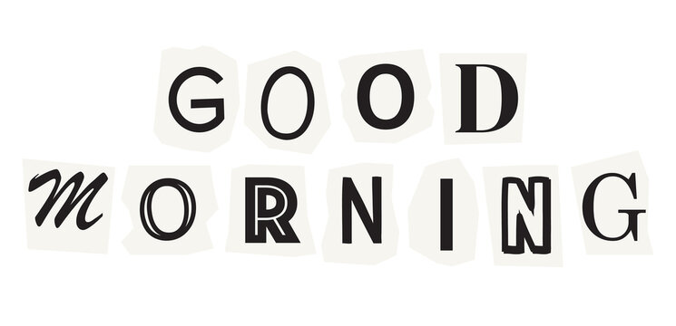 Good morning png word in black&white papercut, transparent background