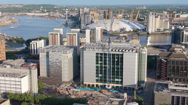 Daytime Panorama of London Cityscape With River Thames and O2 Arena