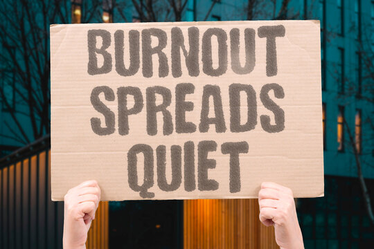 "Burnout spreads quiet" Exhaustion transfers between coworkers unnoticed. BURNOUT. CONTAGION. WORKPLACE. SILENT. SPREAD.