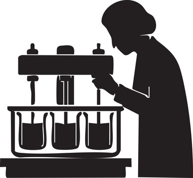 Scientist Silhouette Analyzing Medicine Dissolution Experiment Apparatus in Laboratory
