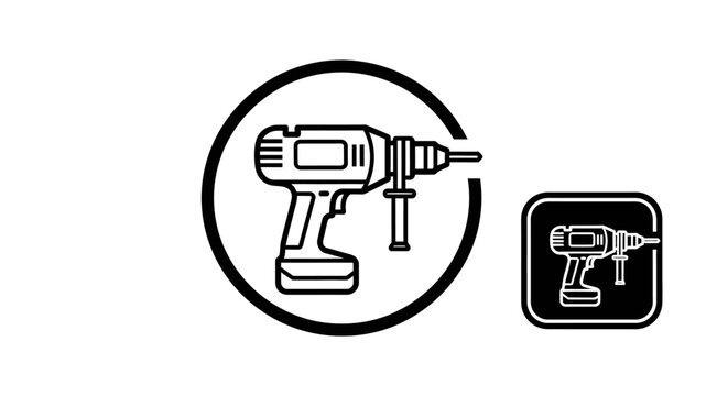 Electric drill icon with logo.