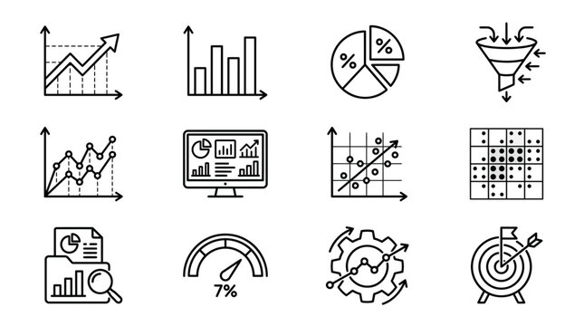 Data Analytics And Business Finance Statistics Line Icon Set