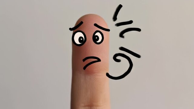 困った顔の指先で表す問題解決と悩みのポートレート