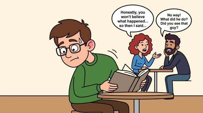 Man unintentionally listening to a conversation at a cafe