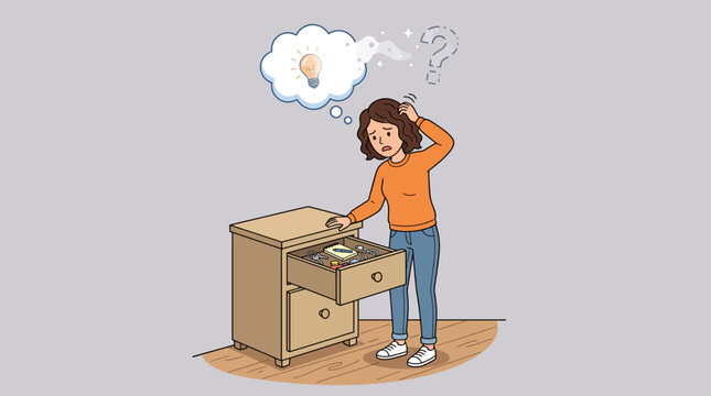 Person Opening a Drawer and Slowly Forgetting Their Purpose Illustration
