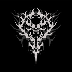 Fototapeta premium Neo tribal cyber gothic skull abstract shapes blackwork styles vector design for tattoo, streetwear, dark fantasy aesthetics