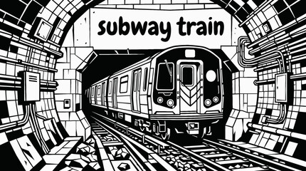 subway train entering new york underground black and white tunnel urban transportation © Ethan
