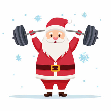Santa Claus lifting weights during winter