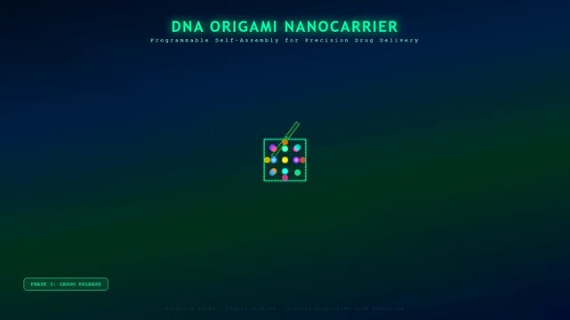 Animated targeted drug delivery visualizes DNA origami self-assembly forming a nanocarrier, precisely encapsulating and releasing therapeutic cargo for innovative medical applications.