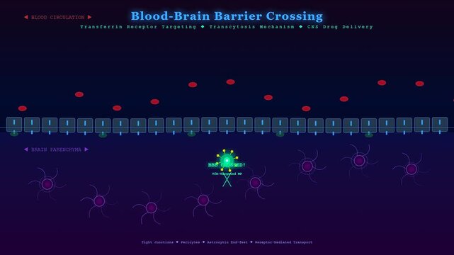 Scientific visualization illustrates how targeted drug delivery overcomes the challenging blood brain barrier, showcasing the precise transcytosis mechanism for central nervous system therapies.