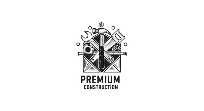 Premium construction logo with tools.