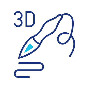 3d pen icon. Industry and additive manufacturing line symbol. Color.
