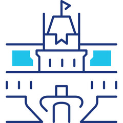 Naklejka premium Castle landmark icon. Travel and historic building line symbol. Color.