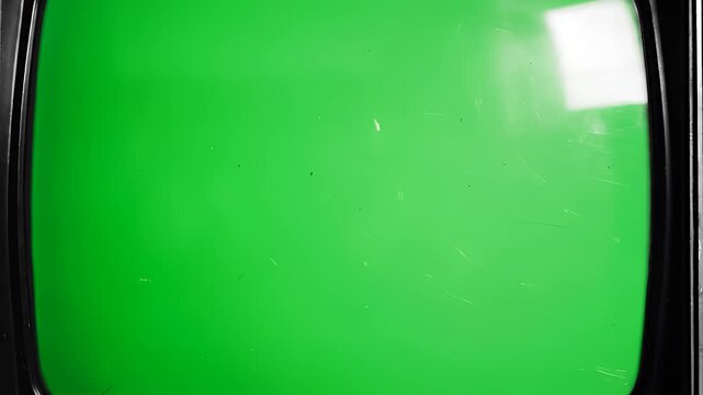 Vintage Television Set with Green Screen Display in Retro Living Room.