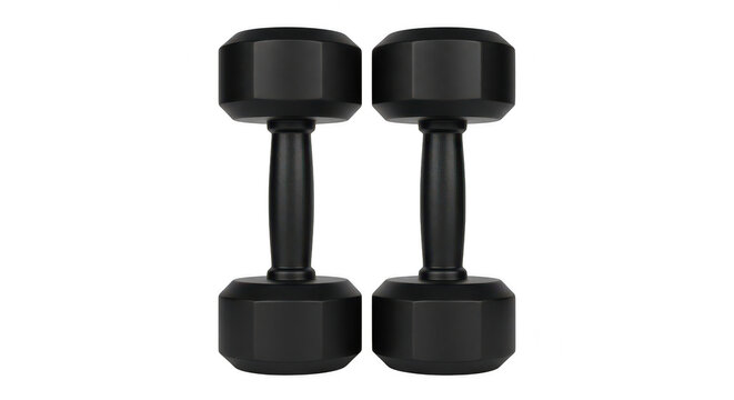 Two upright black dumbbells transparent background